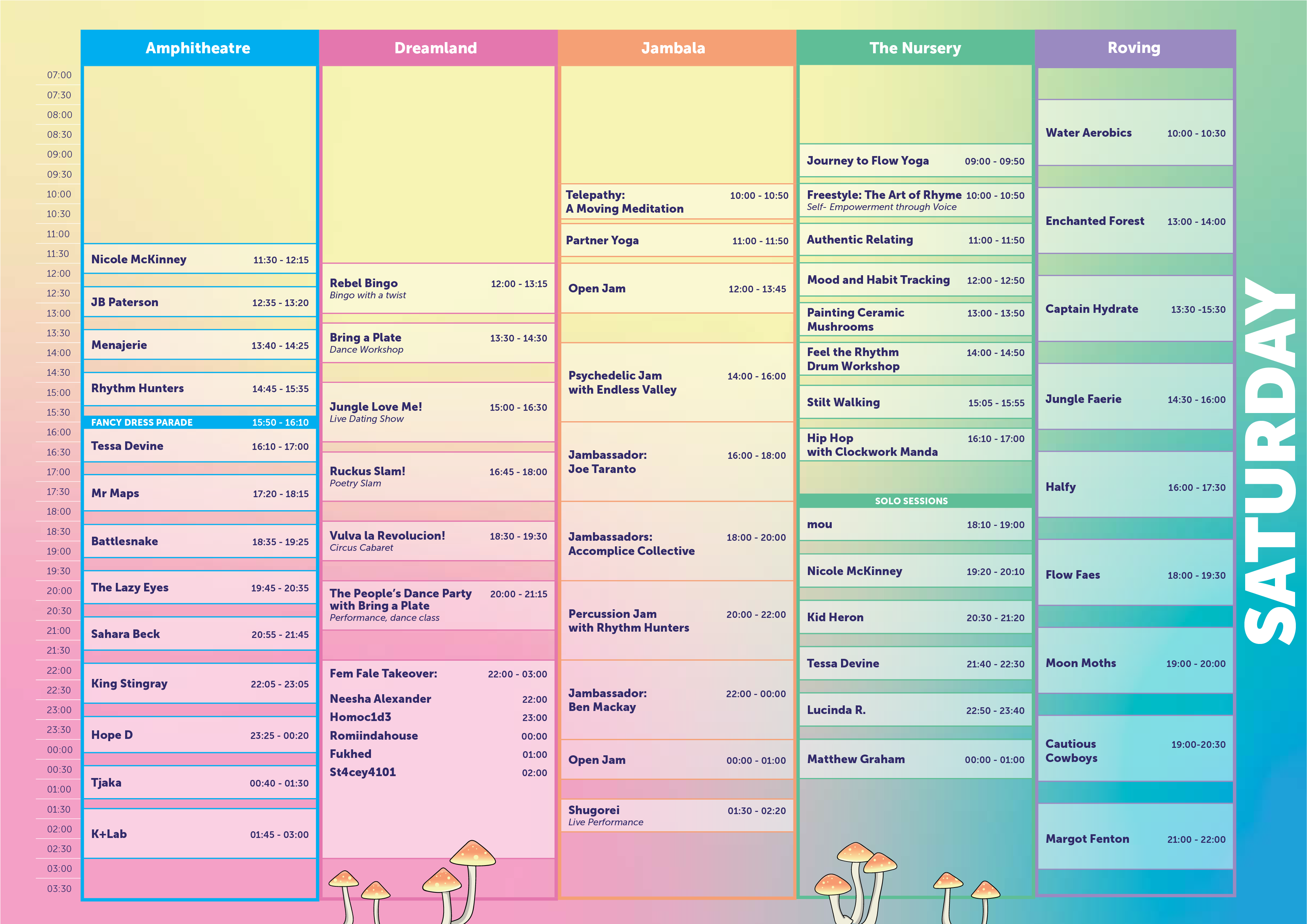 Jungle Love 2022 Saturday timetable